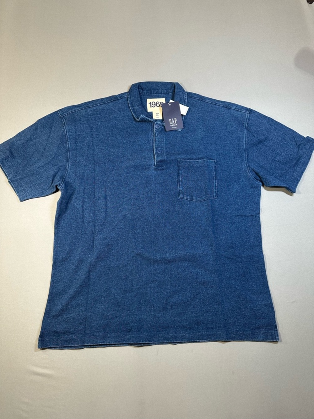 NWT Gap 1969 Indigo Denim Wash Short Sleeve Cotton Jersey Polo Shirt - Mens XL